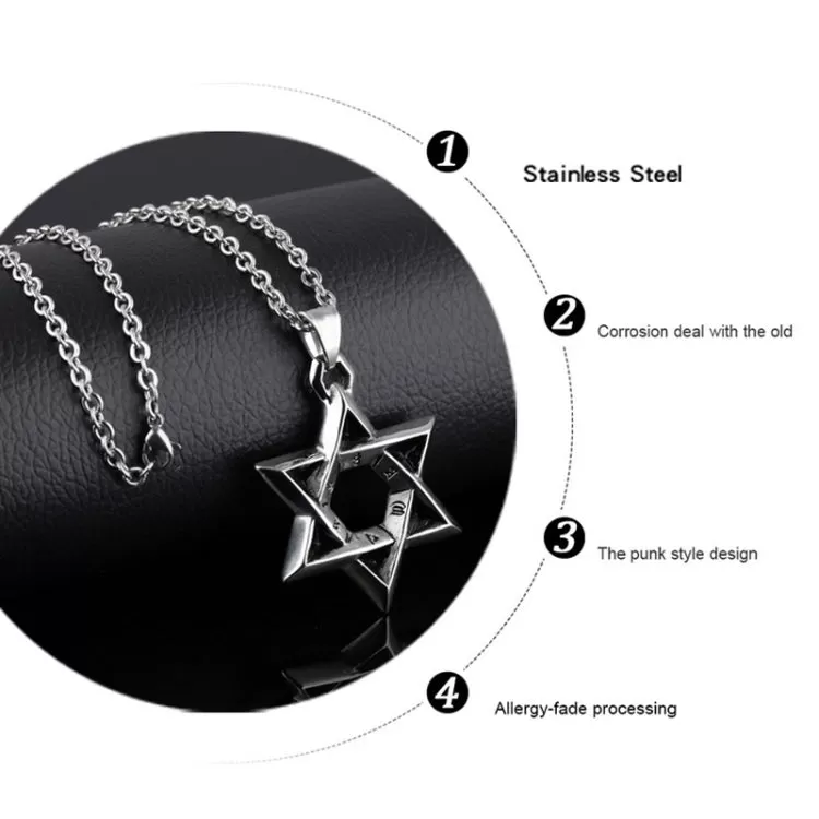 1102 Stainless Steel Necklaces Men Six Pointed Star Pendant, Style: Pendant Chain