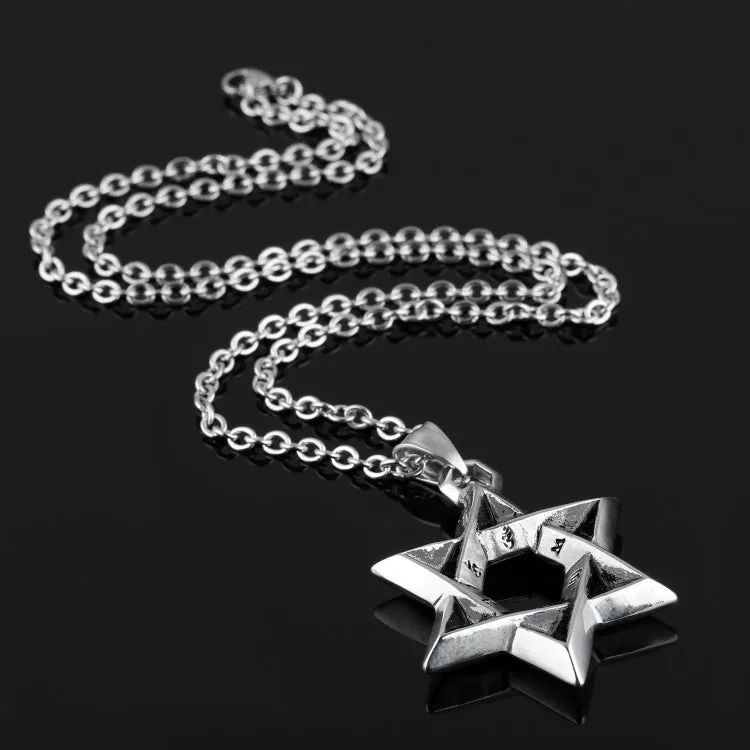 1102 Stainless Steel Necklaces Men Six Pointed Star Pendant, Style: Pendant Chain