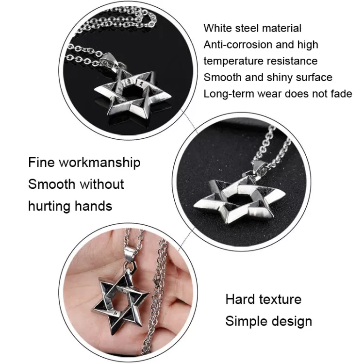 1102 Stainless Steel Necklaces Men Six Pointed Star Pendant, Style: Pendant Chain