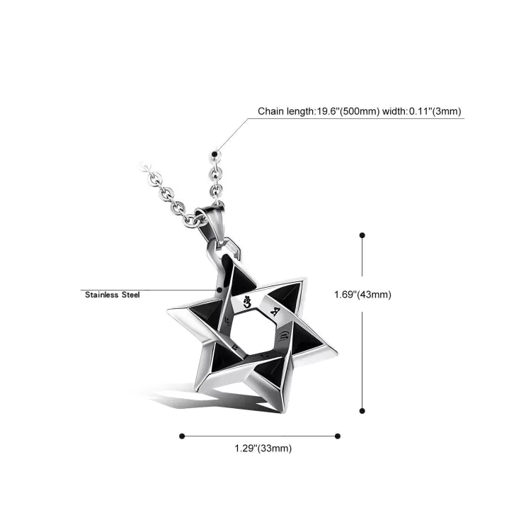 1102 Stainless Steel Necklaces Men Six Pointed Star Pendant, Style: Pendant Chain