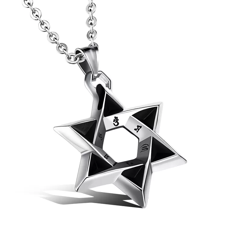 1102 Stainless Steel Necklaces Men Six Pointed Star Pendant, Style: Pendant Chain