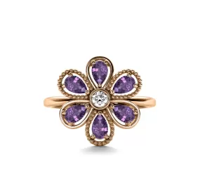 14k Rose Gold 0.75ct ttw Amethyst 6 Leaf Flower Ring