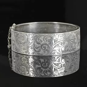 Antique Engraved Sterling Silver Bangle Bracelet