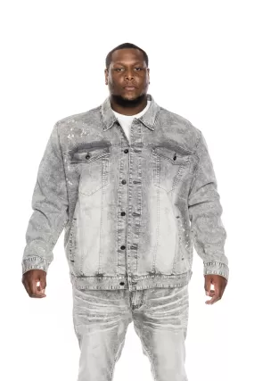 Big and Tall Bleached Detail Semi Basic Jean Jacket - Frost Grey