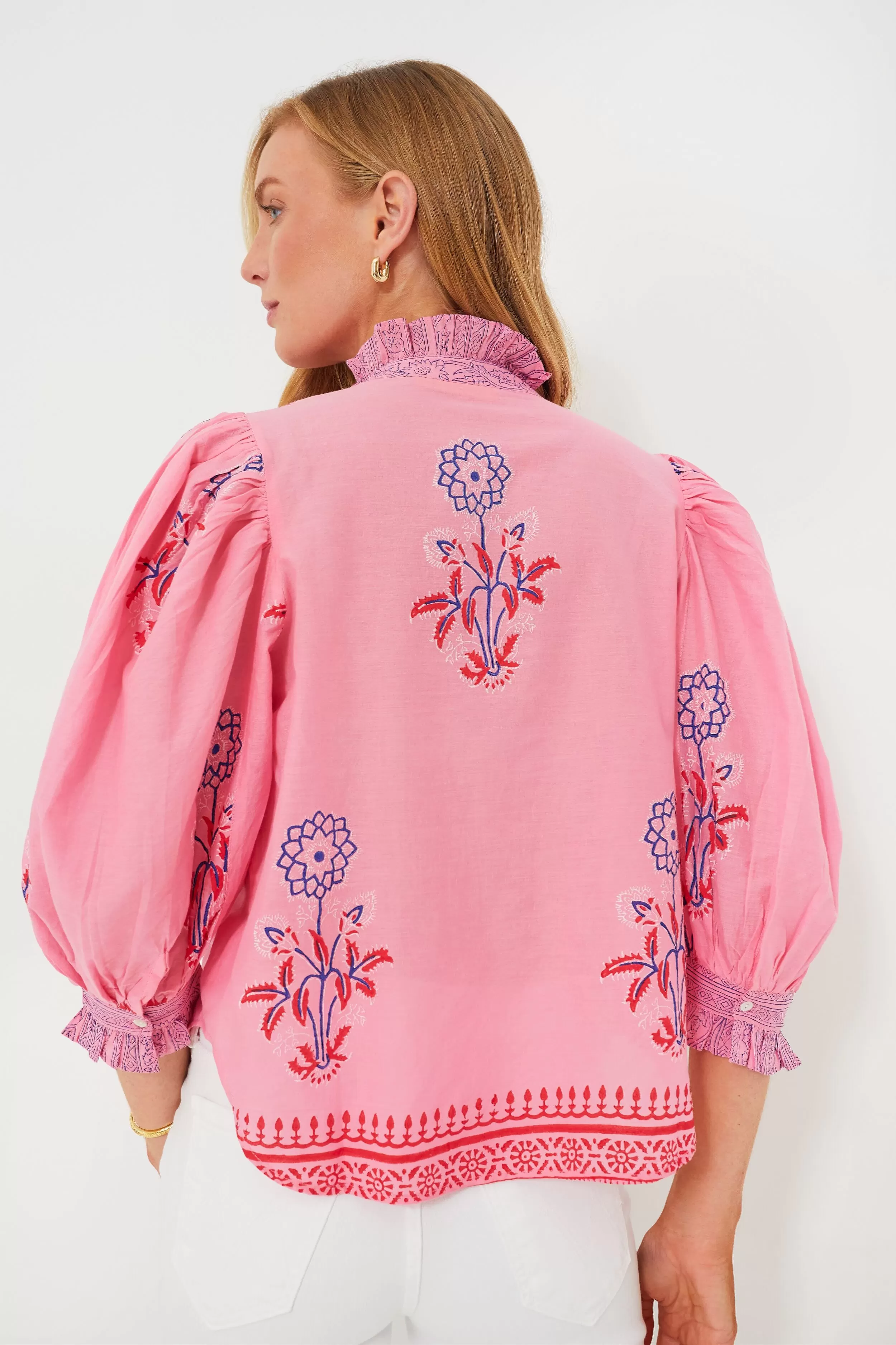 Boca Pink Ruffle Front Button Blouse