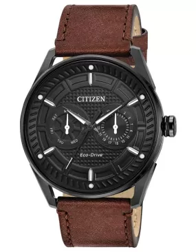 Citizen DRIVE CTO Mens Watch - Black Dial & Case - Brown Strap - Day/Date - 100m