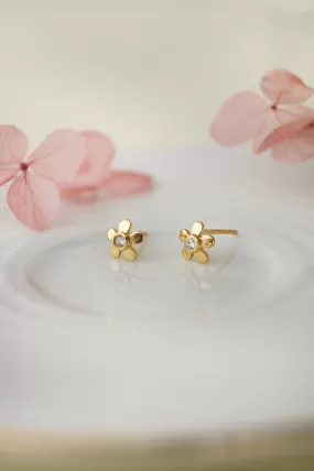 Cute Little Flower Gold Plated Sterling Silver Stud Earrings