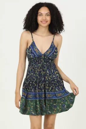 Dress - Mini Tie Back - Printed Navy