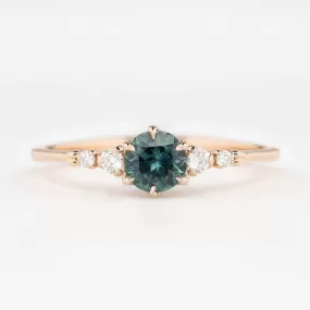 Estel Fleur Ring 4.75mm 0.60ct Teal Blue Round Montana Sapphire 14K Rose Gold