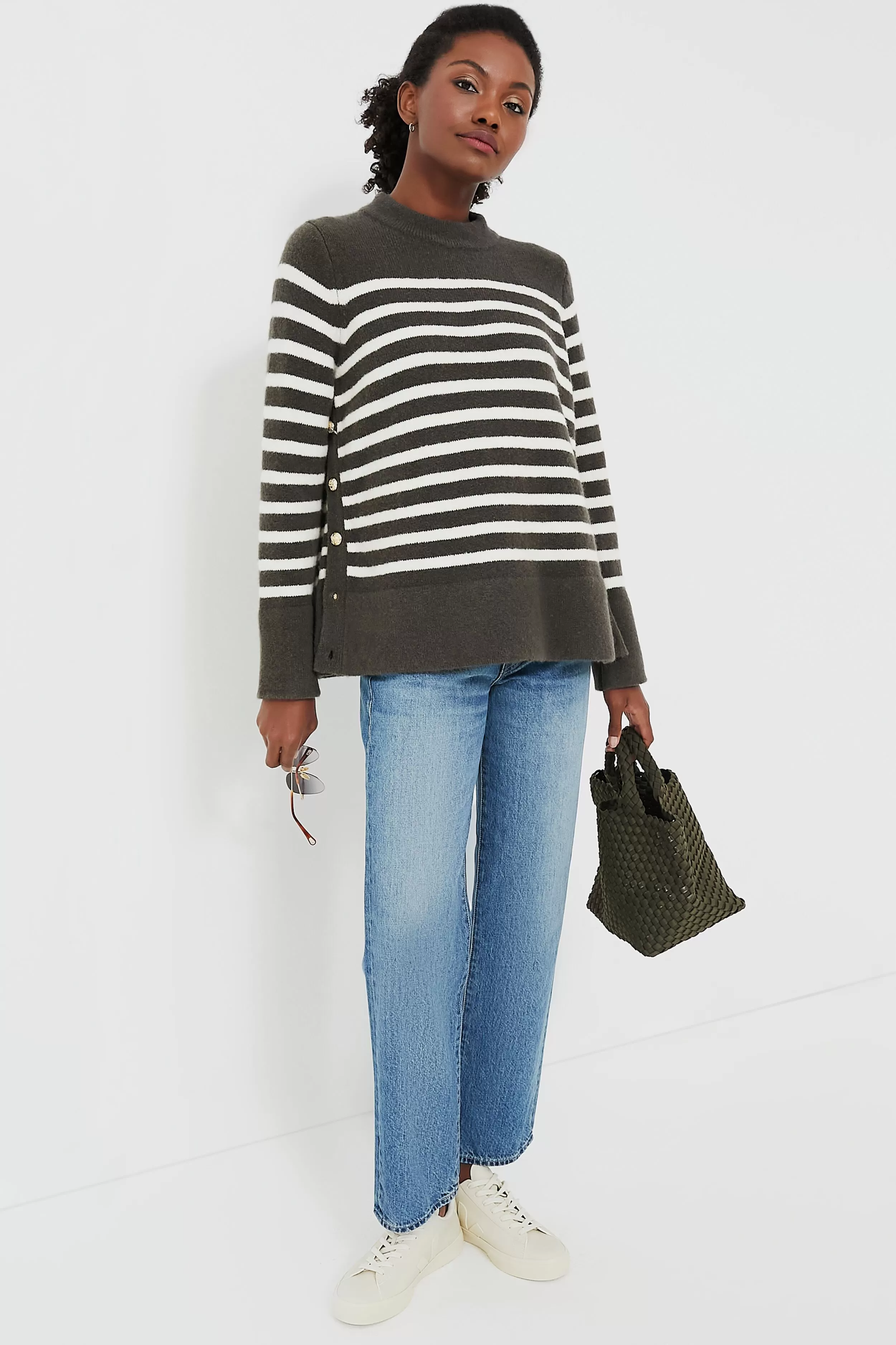 Evergreen and Ivory Stripe Bonnie Sweater