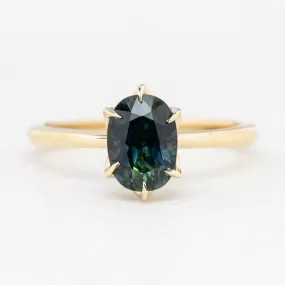 Floryn Ring 1.89ct Unheated Blue Green Oval Queensland Sapphire Ring, 14k Yellow Gold (One of a kind)