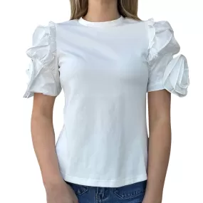 Flower Ruffle  Short Sleeve Top - 2 Colors