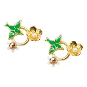 Green Sparrow Flower Earrings by Eric et Lydie