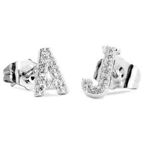 Initial Stud Earrings with CZ accent