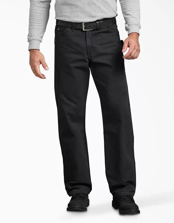 Jeans - Dickies Relaxed Fit Straight Leg Carpenter Duck Jeans, Rinsed Black, DU336