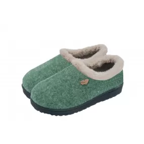 Ladies Fur Trimmed Bedroom Slippers Green Plumaflex Memory Foam R80005