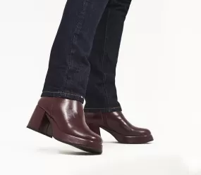 Mens Office Audio Square Toe Platform Boots Burgundy