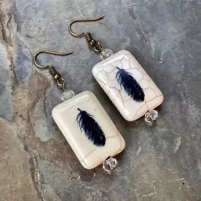 Painted Feather earrings with citrine gemstones.