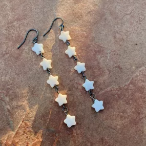 Quartz stars and oxidized Sterling silver long drop earrings