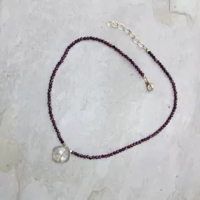 Rutilated Gold Gemstone w/ 14 Kt, and Garnet Gemstone Necklace