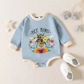 Spring Children's Cartoon Bee Flower Letter Printed Triangle Romper