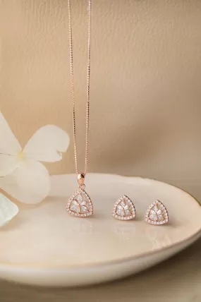 Triangular Flower Rose Gold Plated Sterling Silver Pendant Set